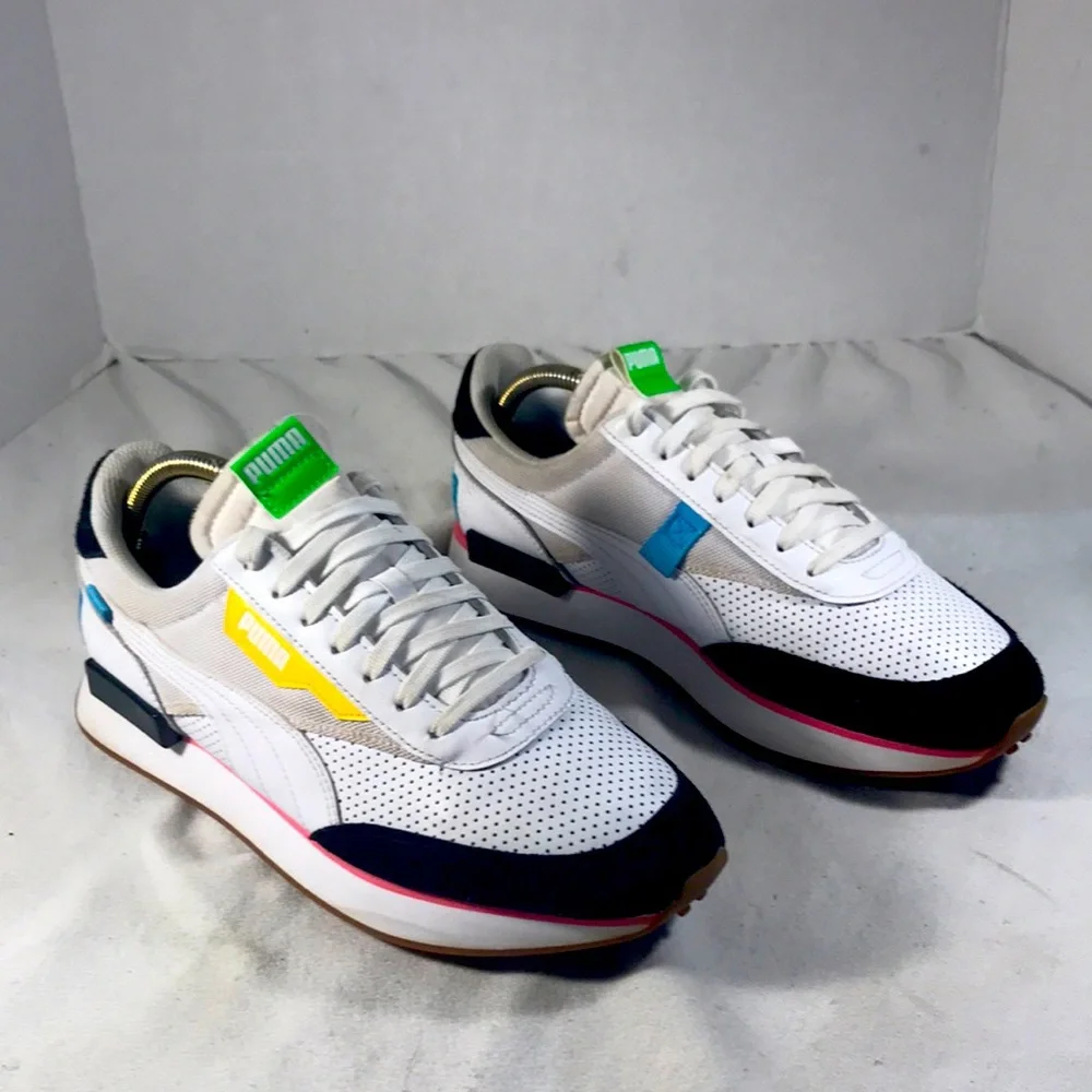 Puma Mens Future Rider Finish White Fluorescent Pink Sneakers Size 10